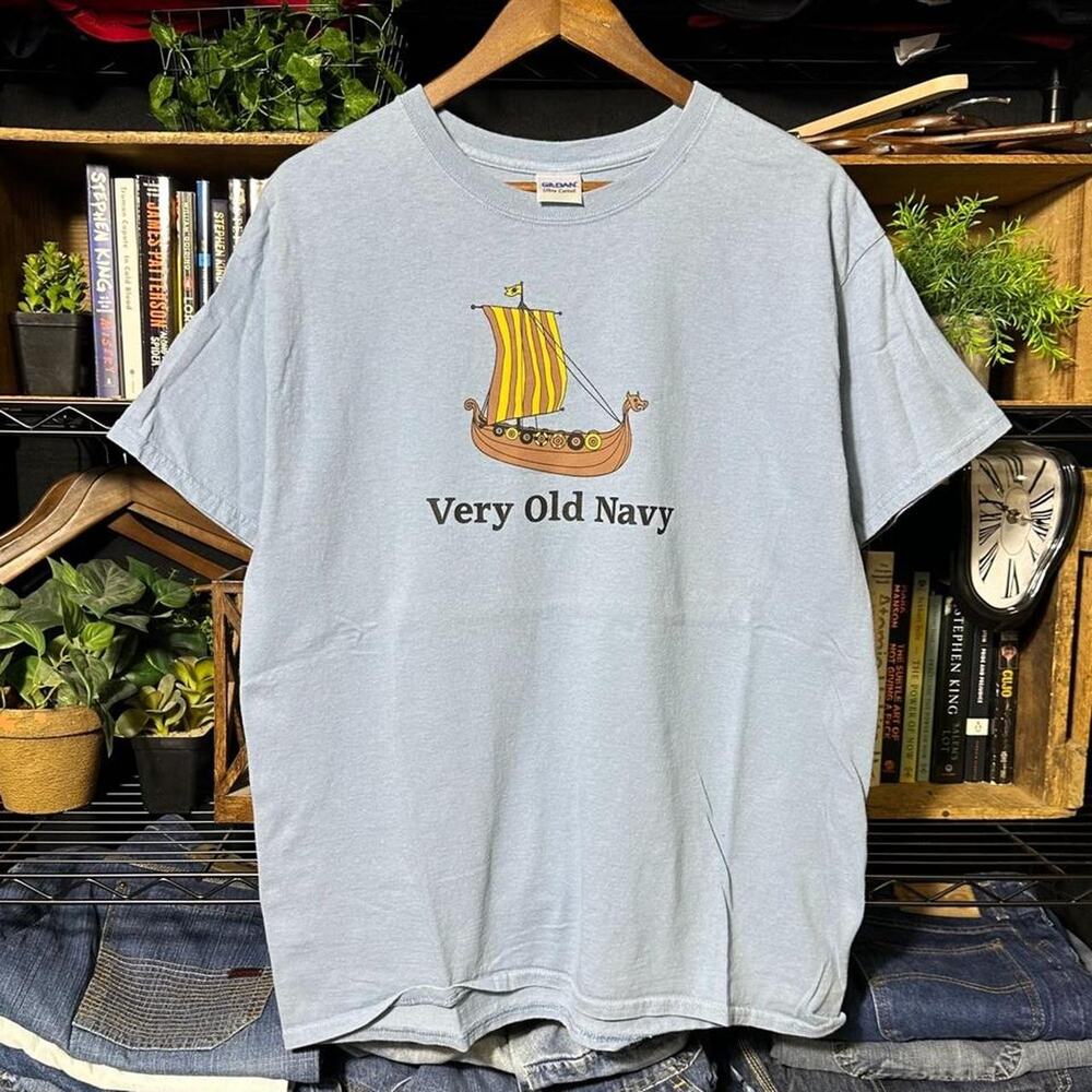 Vintage Y2K Blue Old Navy Comedy Joke Tee Boxy Fit Humor Graphic Shirt Men Large